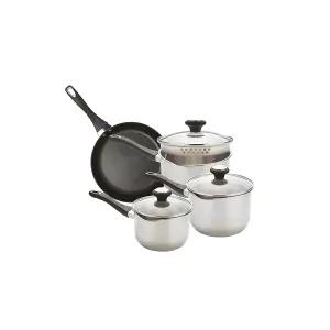 Prestige Strain Away Silver Round Stainless Steel Induction Suitable Cookware Set with Glass Lids Pack of 4