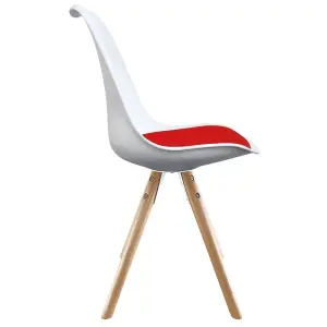 Soho White & Red Plastic Dining Chair with Pyramid Light Wood Legs