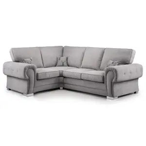 Milan 4 Seater L Shaped Corner Sofa Full Back Chesterfield Arms Grey Left Hand Facing