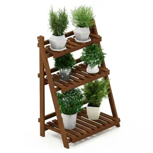 Furinno Tioman Hardwood 3-Tier Flower Rack in Teak Oil, Natural