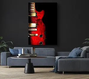 Red Electric Guitar Canvas Print Wall Art - Medium 20 x 32 Inches