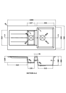 101cm Kitchen 1.5 Bowl Composite Inset Sink with Overflow & Drainer - Matt Grey