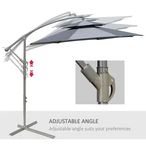 Outsunny 2.7m Cantilever Banana Parasol Outdoor Sun Shade Crank, Dark Grey