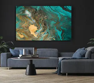 Turquoise And Teal Oil Flow Canvas Print Wall Art - Medium 20 x 32 Inches