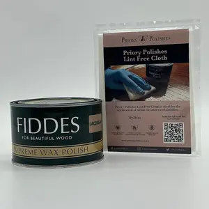 Fiddes Supreme Wax Polish, Jacobean 400ml & Free Priory Polishes Lint Free Cloth