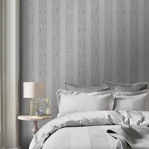 Muriva Silver Stripe Metallic effect Embossed Wallpaper