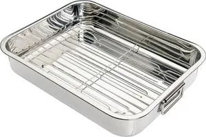 Kitchencraft Roasting Tin With Rack, Stainless Steel Roasting Tin, Medium, 37 X 28 Cm, Silver