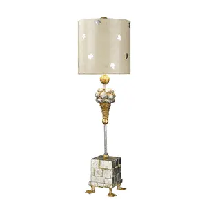 Table Lamp Duck Feet Square Base Cream & Silver Leaf Cylinder Shade LED E27 60W