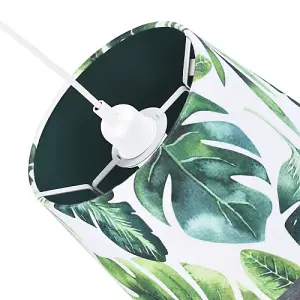 Palm Leaf Themed 25cm Drum Lampshade in Green and White Linen Fabric with Lining