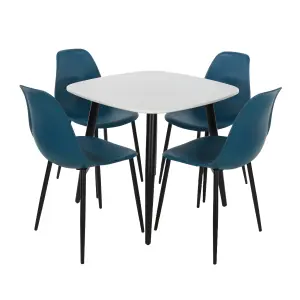 Core Products Aspen White 80cm Square Dining Table with 4 Blue Plastic Curve Design Chairs