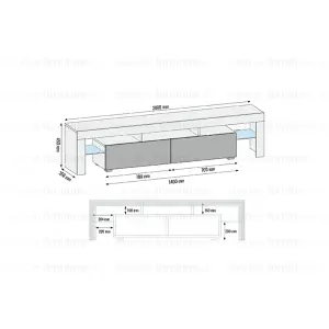 TV Unit 200cm Sideboard Cabinet Cupboard TV Stand Living Room High Gloss Doors - White & Grey