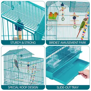 Yaheetech Teal Blue Large Roof Top Metal Bird Cage w/ Swing and Ladder