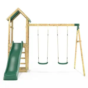 Rebo Adventure Wooden Climbing Frame, Swing Set and Slide - Annapurna Green