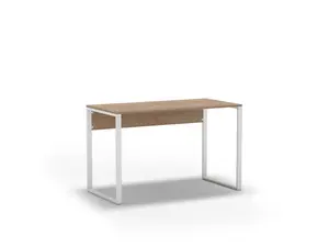 Inna Modern Work Table Oak with Sturdy White Metal Legs Particle Board Industrial Desk Width 110cm