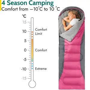 Trail Alpine 400 Hooded Envelope Sleeping Bag 3 4 Season Camping Pink Carry Bag