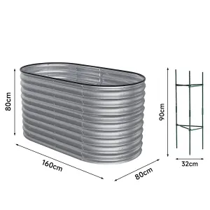 160cm W x 80cm D Silver Oval Shaped Galvanized Raised Garden Beds Outdoor Metal Planter Box for Vegetables Gardening