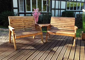 Twin 2 Seater Bench Set Quality, Wooden Garden Furniture - W264 x D90 x H98 - Fully Assembled