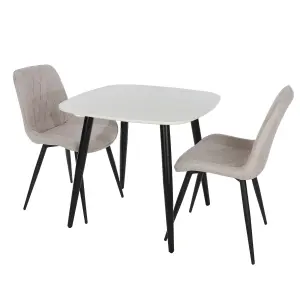 Core Products Aspen White 80cm Square Dining Table with 2 Natural Fabric Diamond Stitch Design Chairs