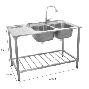 Commercial Catering Sink Double Bowl / Left Hand Drainer