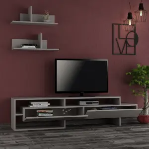 Decortie Gara Modern TV Unit Mocha Grey with Storage and Wall Shelf 180cm