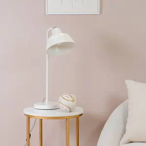 ValueLights Morris White Metal Stem Table Lamp with Angled Dome Shade for Living Room Bedroom office - LED Bulb Included