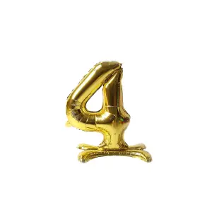 Realmax Standing Number 4 Foil Balloon Gold (One Size)