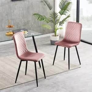 MCC Direct Set of 2 Lexi Velvet Fabric Dining Chairs with Metal Legs Pink