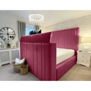 Genna Plush Velvet Maroon TV Bed Frame