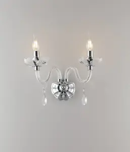 Luminosa RIFLESSO Twin 2 Light Candle Wall Light Chrome, Crystal 40x35x18cm