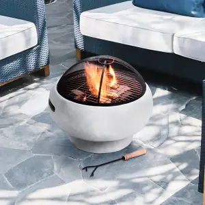 Teamson Home Outdoor Wood Burning Fire Pit, Round Concrete Garden Heater, Log Burner, Includes Lid & Poker - 53 x 53 x 47 (cm)