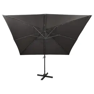 Berkfield Cantilever Umbrella with Pole and LED Lights Anthracite 300 cm