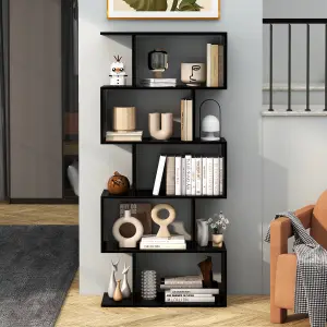 Costway 5-tier Bookcase Anti-Toppling S-Shaped Bookshelf Wooden Storage Display Rack