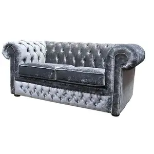 Chesterfield Crystal 2 Seater Sofa Modena Anthracite Black Velvet Fabric In Classic Style