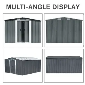 Metal Shed 10 x 12 ft Garden Storage Shed Apex Roof Double Door with Foundation Base , Charcoal Black