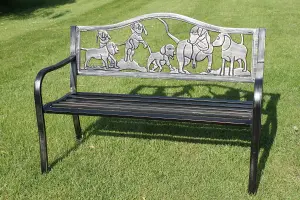 Metal Garden Bench with Cast Iron 'Puppies Design' Back Rest