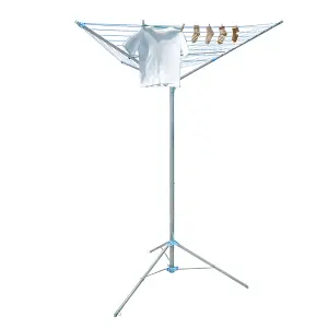 3 Arm 16M Powder Coated Rotary Airer Washing Line Indoor Outdoor Laundry Drying Folding Clothes Ground Pegs & Cover Free Standing