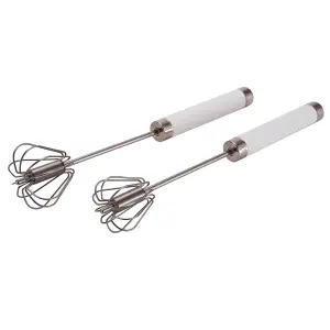 Set of 2 Semi-Automatic Whisk and Whipper Utensils - Lightweight, Fast & Powerful Stainless Steel Push Press Whisking Kitchen Tool