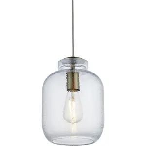 Hanging Ceiling Pendant Light - Clear Textured Glass & Antique Brass Plate - 10W LED E27