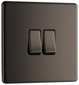 BG FBN42 Nexus Screwless Flat-Plate Double Light Switch Black Nickel 2 Way 10A