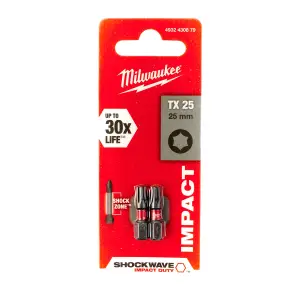 Milwaukee SHOCKWAVE TORX Impact Duty Bits TX25 25mm Pack of 2 4932430879