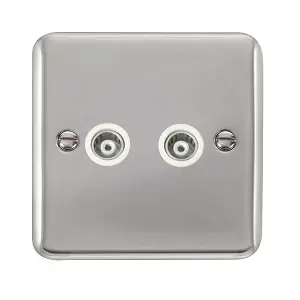 Curved Polished Chrome Twin Isolated Coaxial Socket - White Trim - SE Home