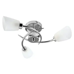 ValueLights Kavio Modern 3 Way Spiral Polished Chrome Ceiling Light Fitting with Frosted Glass Shades with LED Bulb