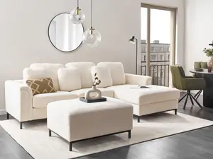 Left-Hand Corner Sofa with Ottoman OSLO White Boucle 5 Seater Left Hand