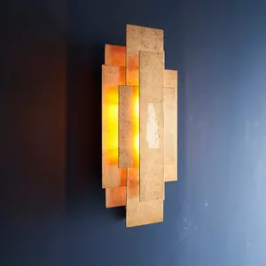 Antique Gold Leaf Panel Wall Light Fitting - Twin G9 LED - Decorative Sconce