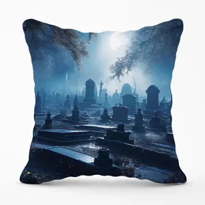 A Breathtaking Scene Of A Moonlit Graveyard Outdoor Cushion 45cm x 45cm