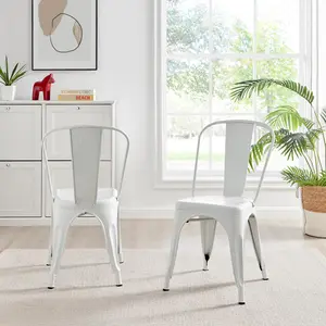 Honora Classic Industrial Metal Dining Chair - Style Bold Colour Stackable Side Chair (Set of 2) White