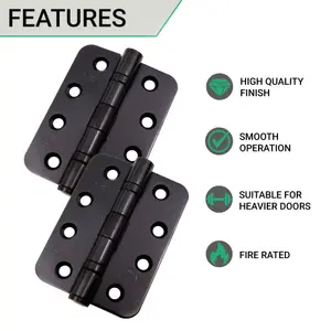 EAI 4" Fire Door Hinges 4" Stainless Steel Grade 13  - 102x76x3mm - RADIUS - Black - Pair - Including Screws