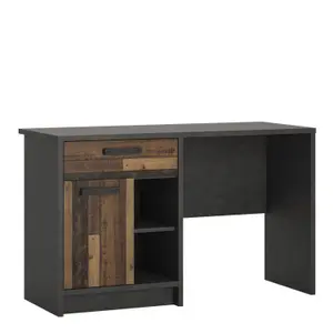 Brooklyn Desk with 1 Door and 1 Drawer in Walnut and Dark Matera Grey