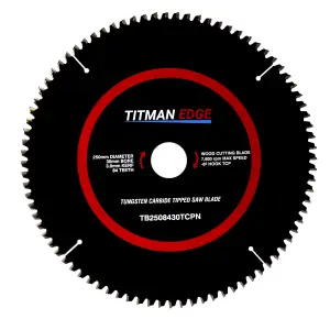 Titman Edge TCT Saw Blade for Aluminium & Plastic 250mm x 30mm x 88 Tooth - TB2508430TCPN