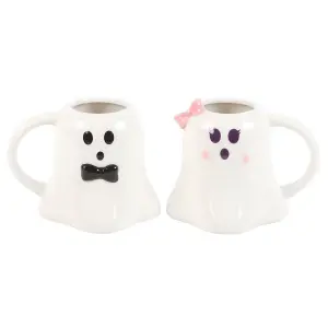 Something Different Mr And Mrs Boo Ghost Mug Set White/Black/Baby Pink (One Size)